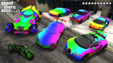 Gta 5 Stealing Luxury Rainbow Supercars With Franklin Real Life Cars