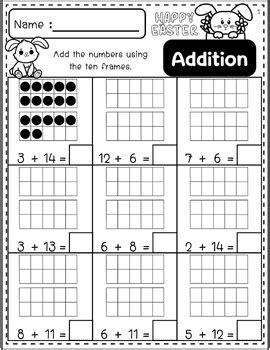 Ten Frame Addition To 20 Easter Themed Math Worksheets TPT