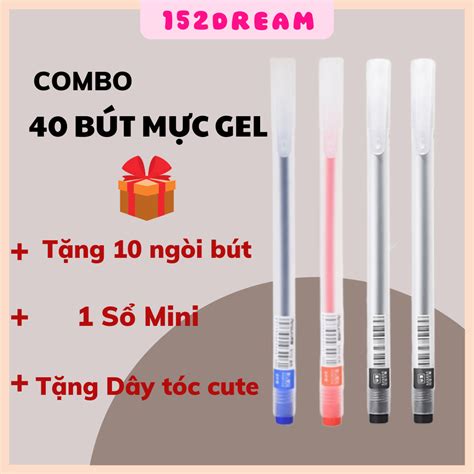 TẶNG 10 NGÒI Combo 40 bút bi nước văn phòng mực gel 0 5mm mực đều nét