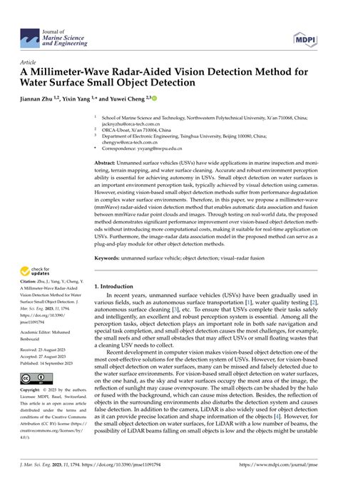 PDF A Millimeter Wave Radar Aided Vision Detection Method For Water