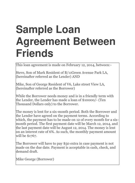 Template Loan Agreement Between Family Members