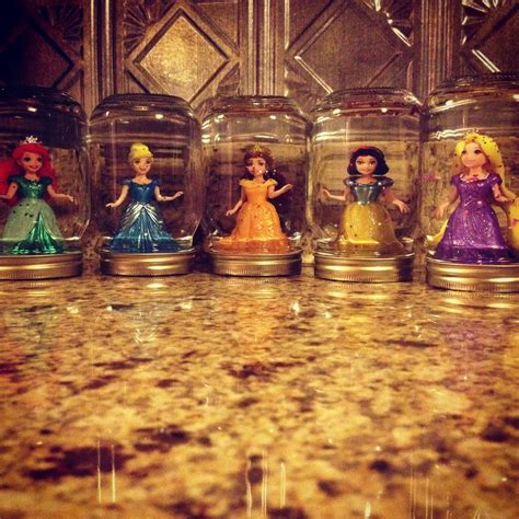 Homemade Disney princess snow globes. Things you need: Mason jar ...