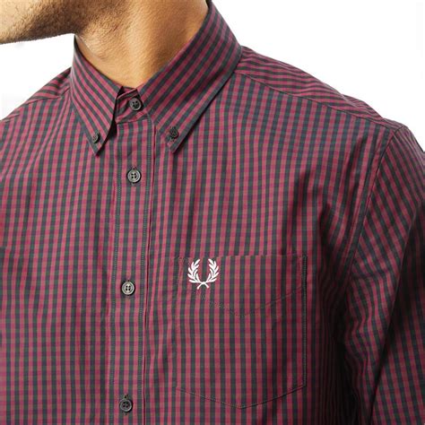 Buy Fred Perry Mens Four Colour Gingham Long Sleeve Shirt Mahogany