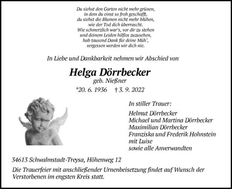 Traueranzeigen Von Helga D Rrbecker Trauer Hna De