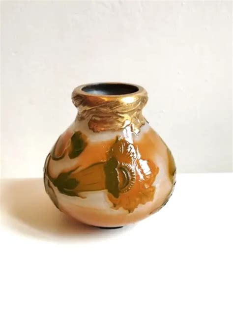 PETIT VASE EN Pâte De Verre Multicouche Et Or Signé A Clain Et Perrier