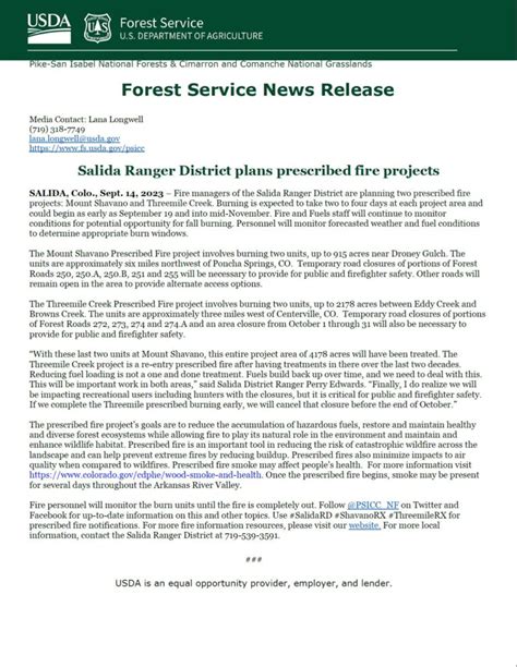 Salida Ranger District Prescribed Burns Colorado Trail Foundation