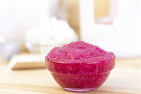 Natural Pink Body Scrub Made From Sugar Pink Scrub In A Glass Cup