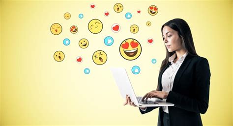 Premium Photo Businesswoman Using Laptop With Smileys