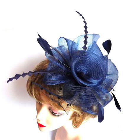 Navy Blue Hair Fascinator Feather Planet