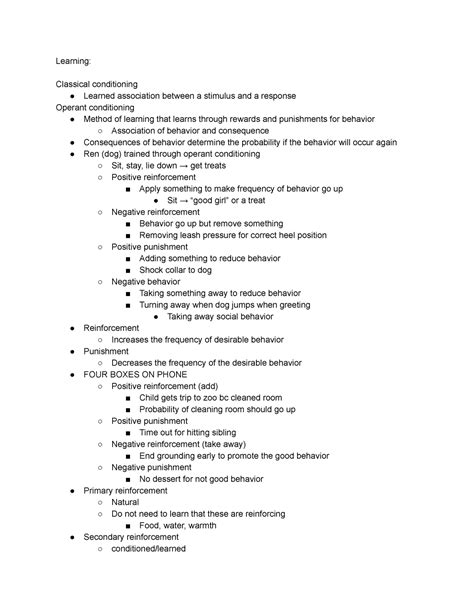 Unit 2 Notes Types Of Learning Learning Classical Conditioning