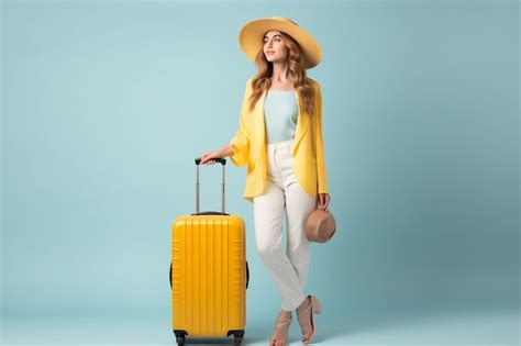 Premium Photo Woman With Suitcase Ready For Summer Travel Isolated On