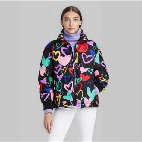 Wild Fable Jackets And Coats Wild Fable Graffiti Heart Print Puffer