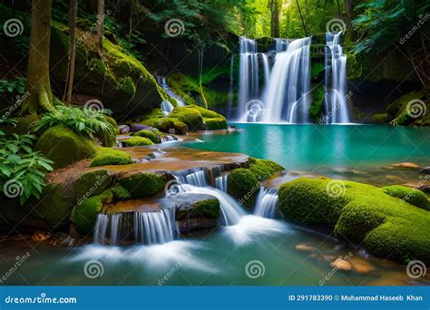 Tranquil Waterfall At Sunset Minimalist 8k Wallpaper Stock Photo