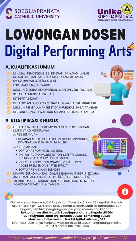 Lowongan Dosen Digital Performing Arts Soegijapranata Catholic University Scu