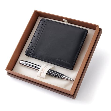 Jos von Arx Gents Wallet & Pen Gift Set - Black Leather - Gift Innovations