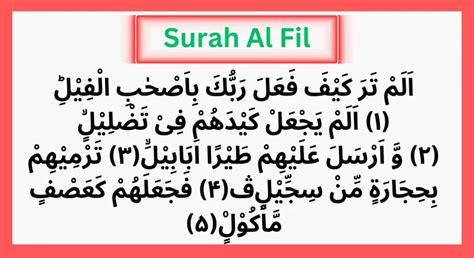 Surah Al Fil Complete In Arabic With Translation In English Urdu Hindi