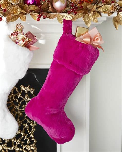 D Stevens Faux Fur Christmas Stocking Pink Neiman Marcus