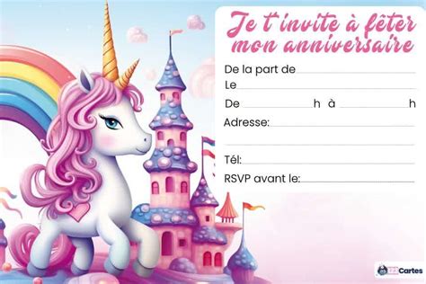 Invitation Anniversaire Licorne Magique Et Ch Teau De R Ve Cartes