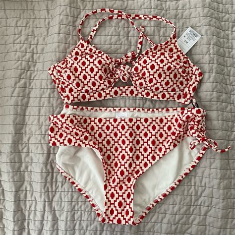 Shade Shore Swim Shade Shore Red And White Geometric Bikini Set Poshmark