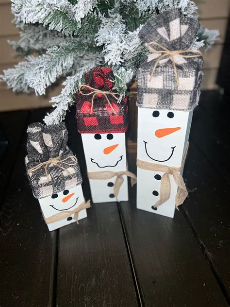 Wood Block Snowmen Etsy