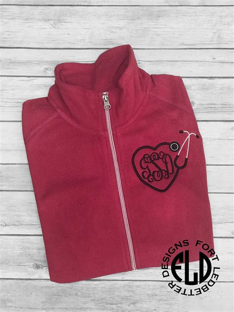 Monogrammed Stethoscope Fleece Jacket Personalized Rn Fleece Etsy