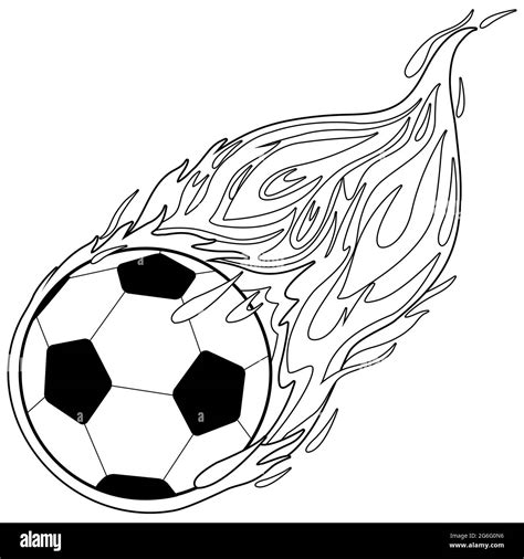 Balón de fútbol en el fuego. Página para colorear en blanco y negro ...