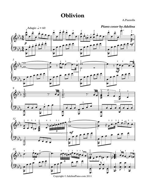 A Piazzolla Oblivion Sheets By Adelina Piano