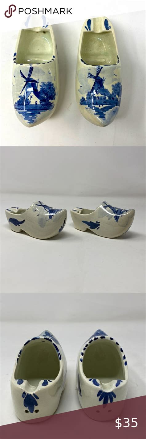 Delft Blue Clog Shoe Ashtray Dutch Windmill Hand Painted Ceramic