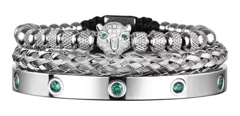 Pulsera Torsal Hombre Esclava Plata Acero Inoxidable Leopard Meses