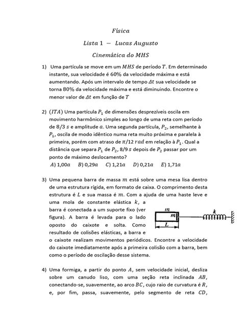 Exercícios de Movimento Harmônico Simples | PDF | Pêndulo | Física