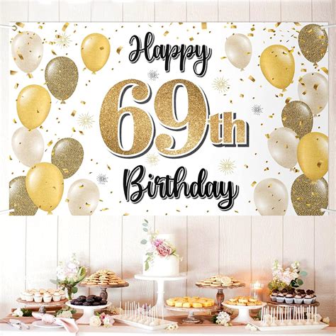 Laskyer Happy 69th Birthday Decorations 69th Gold Balloon