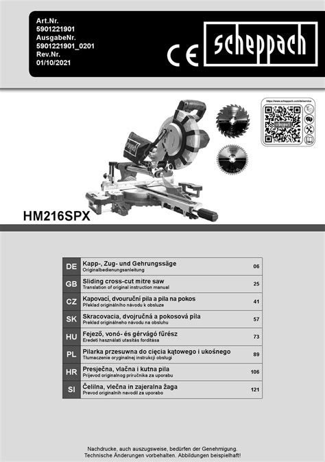 SCHEPPACH HM216SPX TRANSLATION OF ORIGINAL INSTRUCTION MANUAL Pdf