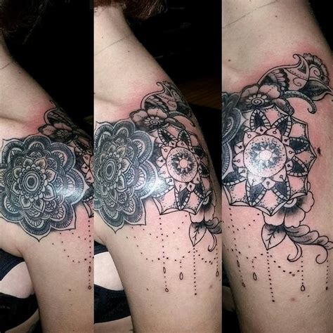 Mandala Shouldertattoo Shoulderwrap Blackandgrey Beadwork