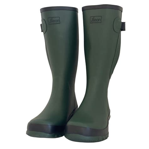 Wide Calf Wellies Green With Black Trim Regular Fit In Foot And An