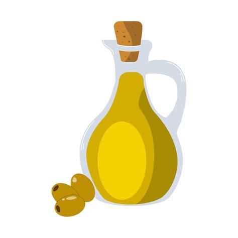 El aceite de oliva en una jarra con las aceitunas Ilustración vectorial