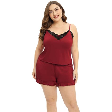 WBQ Sexy Pajamas Plus Size for Women Lace Cami PJ Set Two Piece Sleep