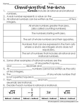 Classifying Real Numbers Notes Practice Guided Notes Interactive