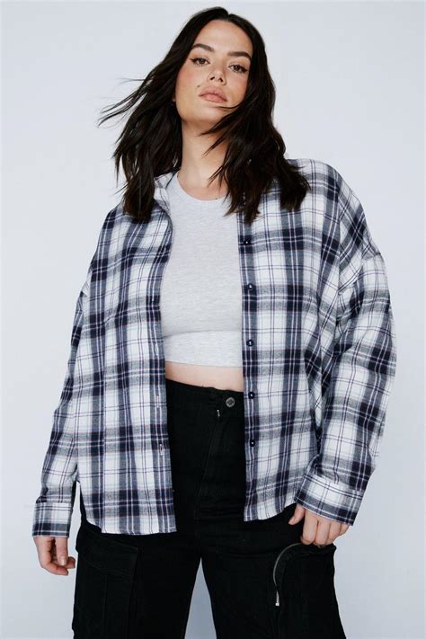 Womens Plus Size Plaid Relaxed Shirt Boohoo Uk