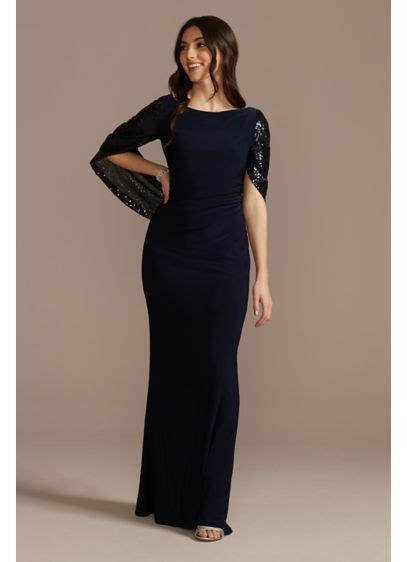 Jersey Sheath Dress With Beaded Swag Sleeves Davids Bridal