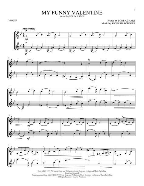 My Funny Valentine By Rodgers And Hart Sheet Music For Violin Duet At