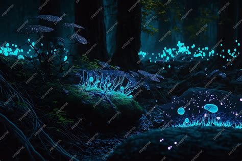 Premium AI Image | Magical forest with glowing mushroom fantasy art