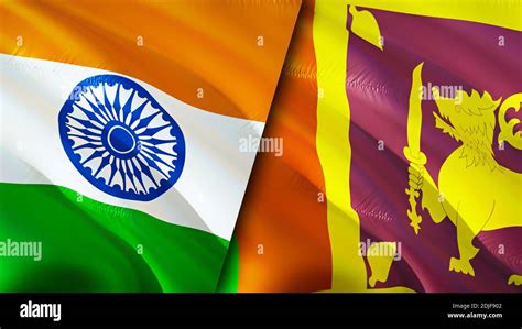 India and Sri Lanka flags. 3D Waving flag design. India Sri Lanka flag ...