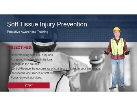 the website for soft tissue injury prevention is displayed in black and ...