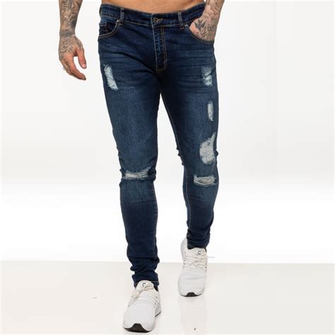 Enzo Mens Skinny Ripped Jeans