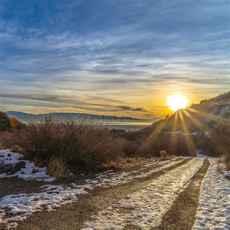 Square Snowy Dirt Road In Provo Canyon Overlooking Lake Mountain And