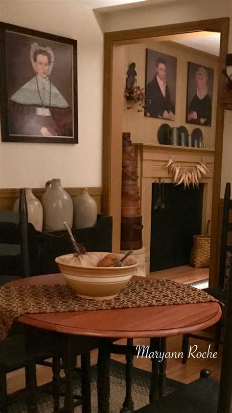 A Table With A Bowl On It In Front Of A Fire Place And Pictures Above