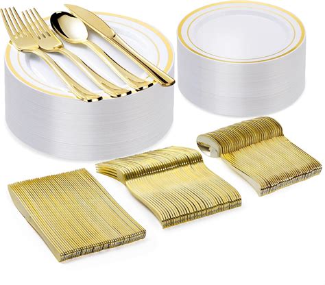 Amazon BESTVIP 150PCS Gold Plastic Plate Set 25 Guests Plastic