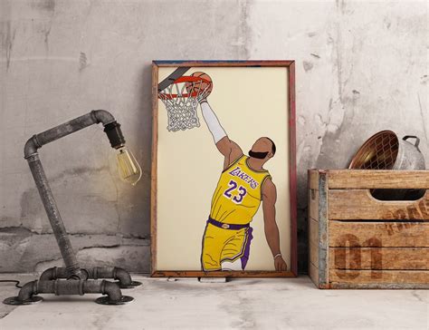 Lebron James Dunking During LA Lakers Game Faceless Line Art ...