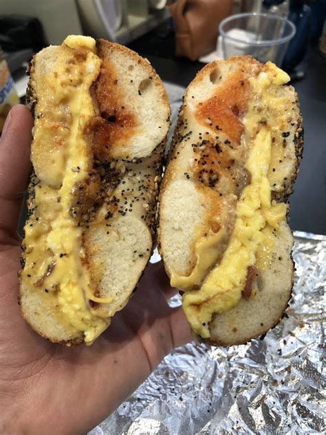 Bacon Egg And Cheese On A Toasted Everything Bagel Spk R Eatsandwiches