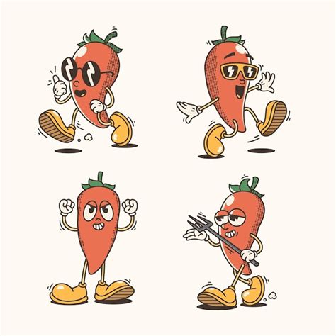 Conjunto De Ilustra Es Tradicionais De Desenhos Animados De Pimenta